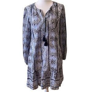 Sail To Sable STS Blue Geo Stripe long sleeve tassel tie front Dress Size XL